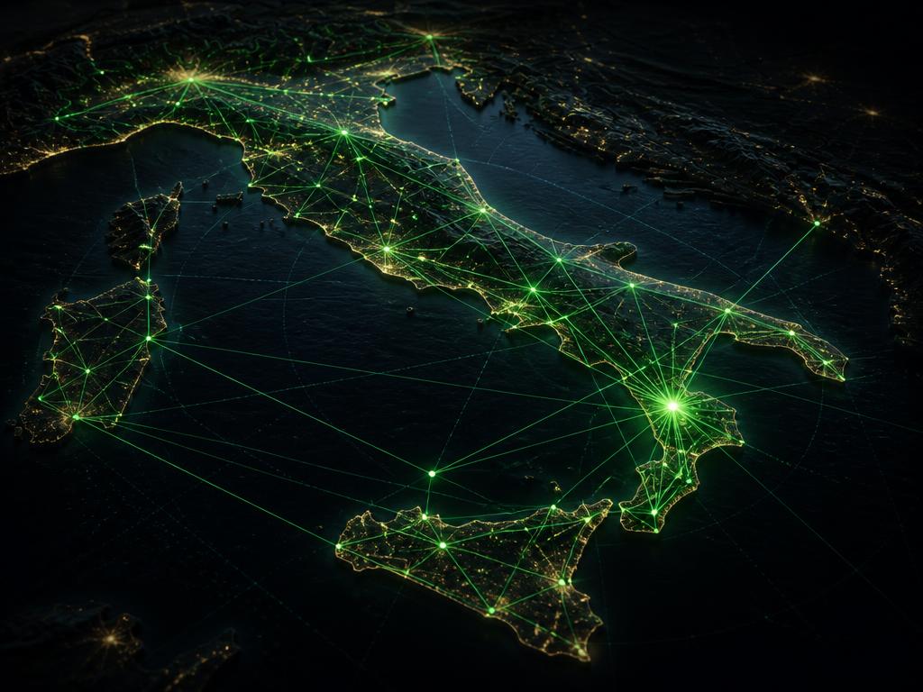 Mappa della Calabria con Crotone come nodo mesh collegato al resto dell'Italia centro-meridionale